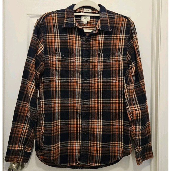 J. Crew Flannel Slim Blue And Orange Size Medium - Picture 1 of 5
